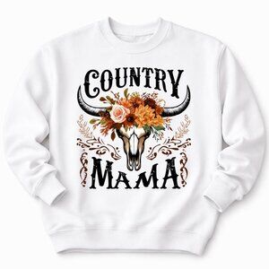 Country Mama Women’s Custom White Crewneck Sweatshirt Trendy Graphic Pullover